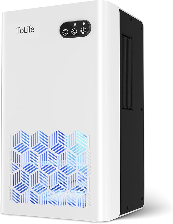 ToLife Dehumidifier, 1000 Sq Ft 95 oz Tank with Sleep Mode, Auto Shutoff | Portable for Home, Bedroom, Bathroom and Basement with 7-Color LED Light, White