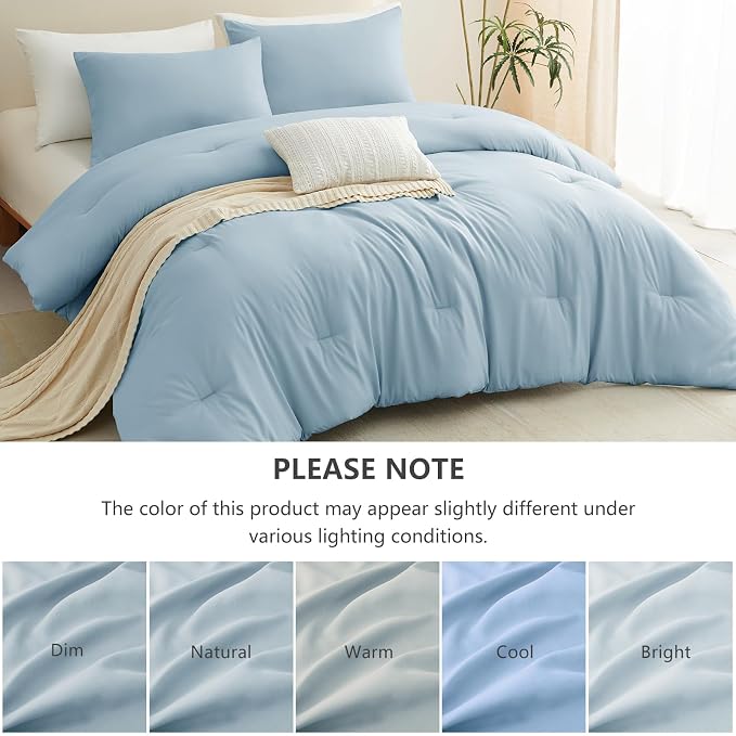 Twin Comforter Set, 2 Pieces Down Alternative Bedding, Light Blue | 270 GSM Twin XL College Dorm Comforter with 4 Corner Ties Use as a Duvet Insert, OEKO-TEX Certified, 1 Pillowcase, 68 x 88 in