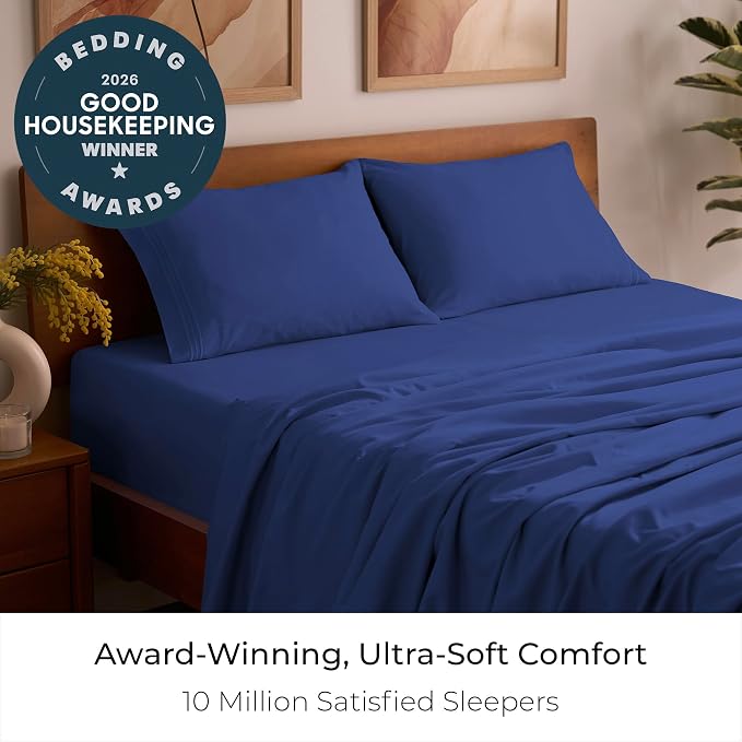 Mellanni Iconic 4-Piece, Ultra Soft Sheet Set (Queen, Royal Blue) | 10M+ Sleepers. Lab-tested: Sleeps Cool, Stays Bright, Strong, Smooth. Good Housekeeping Best Bedding, 7 yrs running.