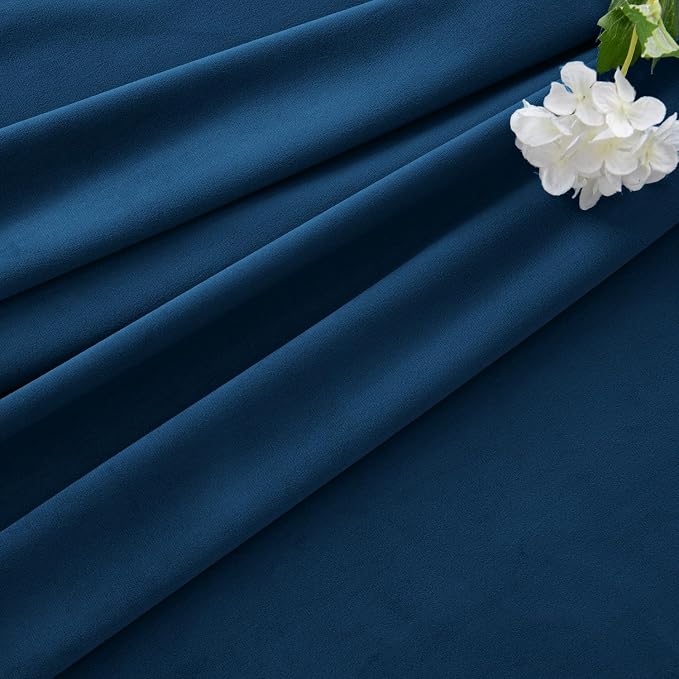 MIULEE Velvet Curtains 50W x 96L 2 Panels Navy Blue Blackout Curtains | Luxury velvet fabric, pinch pleat design, back tab hooks, thermal insulated, blackout light blocking, for living room bedroom