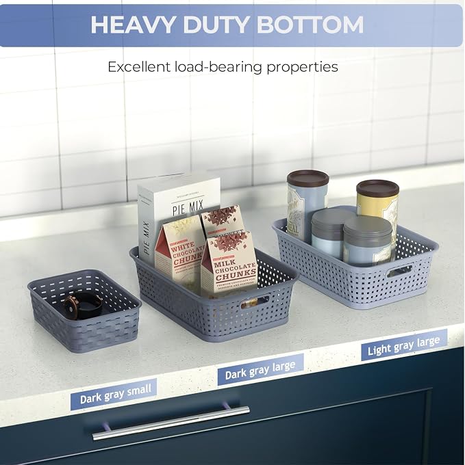 6 Pack Plastic Storage Baskets, Small Baskets for Organizing, Plastic Storage Bins Wicker Pantry Organizer Bins Household Toys for Laundry Room, Bedrooms, Kitchens, Cabinets, Countertops | Plastic, Storage Bins, Pantry Organizer Household Toys, for Lau...