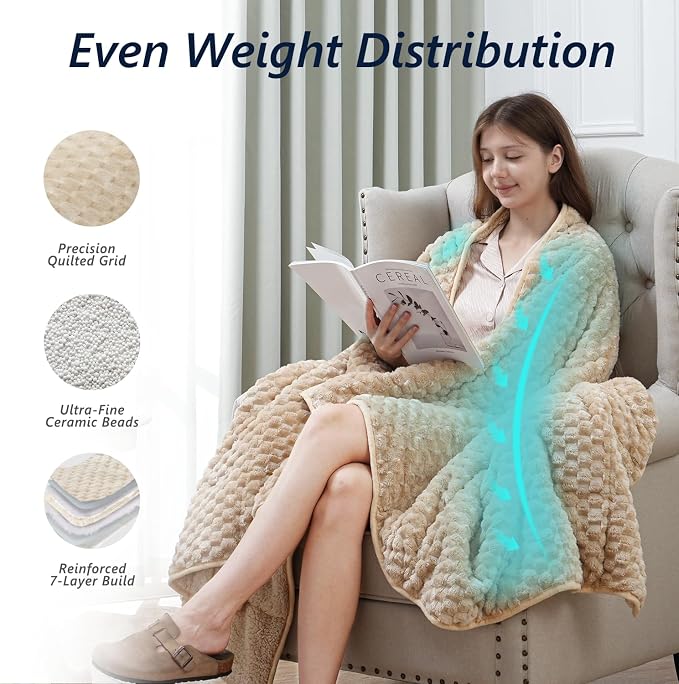 Mr. Sandman Weighted Blankets for Adults, Queen Size 80 x 87 Inches, 25lbs | Machine Washable; Soft Warm Sherpa Fleece; Jacquard Flannel Filled with Glass Beads; Heavy Throw for Sleep and Calm; Khaki