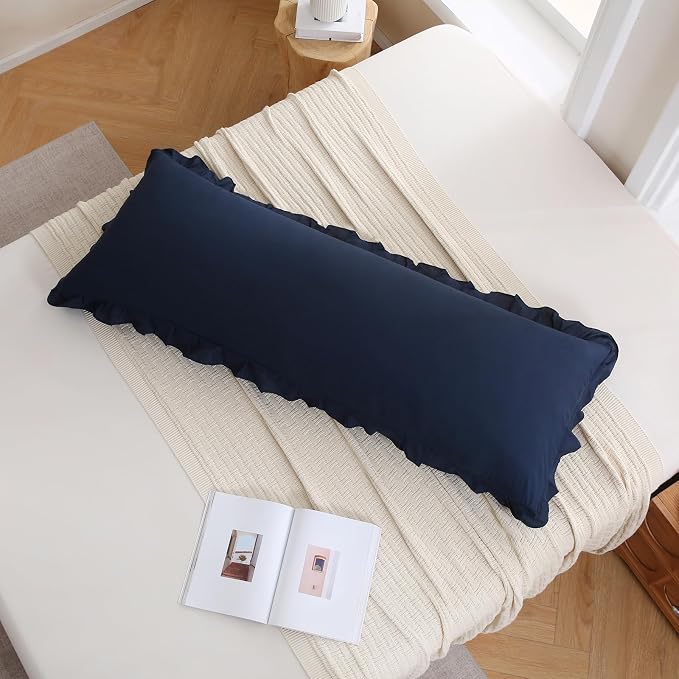 Merryword Navy Body Pillow Cover 20x54inches Long Pillowcase Ruffled Pillowcases Shabby Chic Ruffled Fringe Decor Body Ruffled Pillow Sham Cute Pillowcase