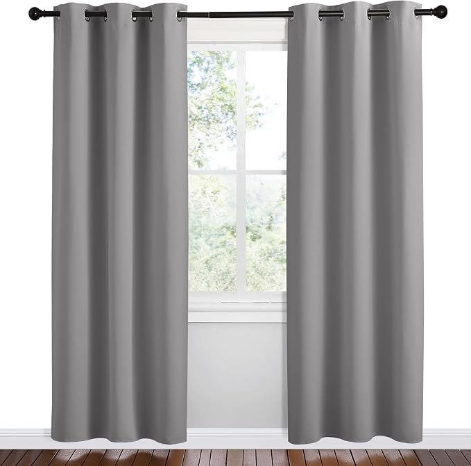 NICETOWN Thermal Insulated Grommet Blackout Curtains, Silver Grey, 2 Panels, W42 x L78 -Inch, Kids Window Drape Panel for Nursery, Privacy Short Curtains | Grommet Blackout Kids Window Drape Panel for Nursery Privacy Short Curtains