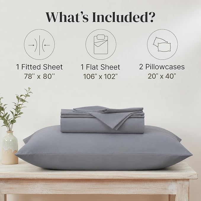 Modern Threads Soft Microfiber Solid Sheets - Luxurious Microfiber Bed Sheets - Includes Flat Sheet, Fitted Sheet with Deep Pockets, & Pillowcases Stone King