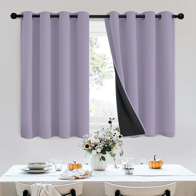 SimpleHome Lilac 100% Blackout Curtains Room Darkening Living Room 36 Inch | Curtains for Bedroom,Thermal Insulated Grommet Window Drapes,Curtains for Living Room with Black Back,52 x 36 Inch,2 Panels
