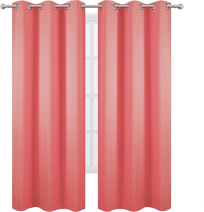 Blackout Curtains 42 x 84 inch/Coral Curtains Set of 2 Panels/Thermal Insulated Room Darkening Bedroom Curtains