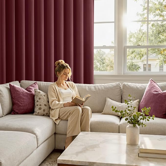 MIULEE 84 Inch Length Burgundy Red Blackout Bedroom Curtains Set of 4 | Thermal Curtains for Summer Heat, Light Blocking Privacy Bedroom Window Drapes, Top&Bottom Rod Pocket, Living Room