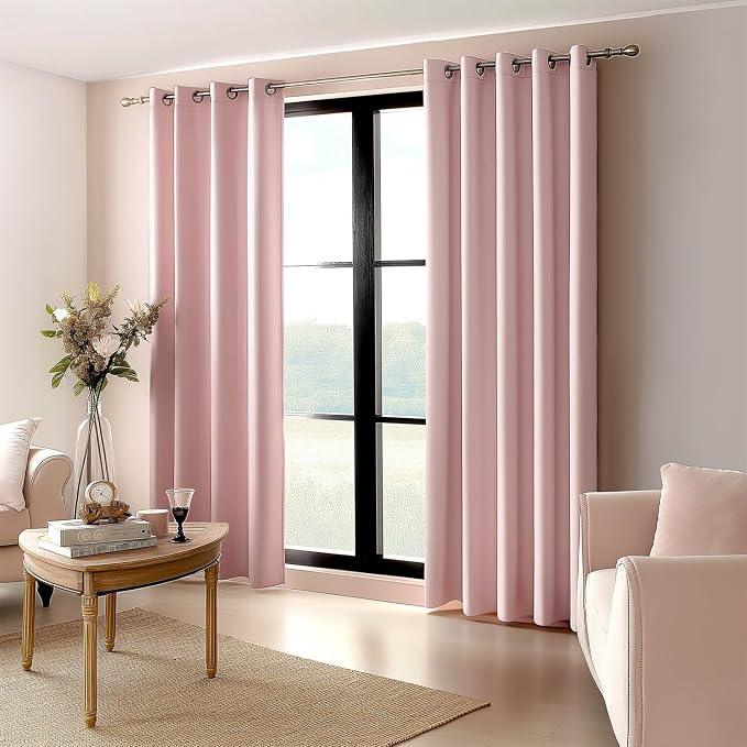 MIULEE Light Pink Blackout Bedroom Curtains Drapes 84 Inch Long 66"x84" | Grommet Top, Room Darkening Window Drapes, Privacy Protection, Thermal Insulated, Heat Blocking, Light Blocking