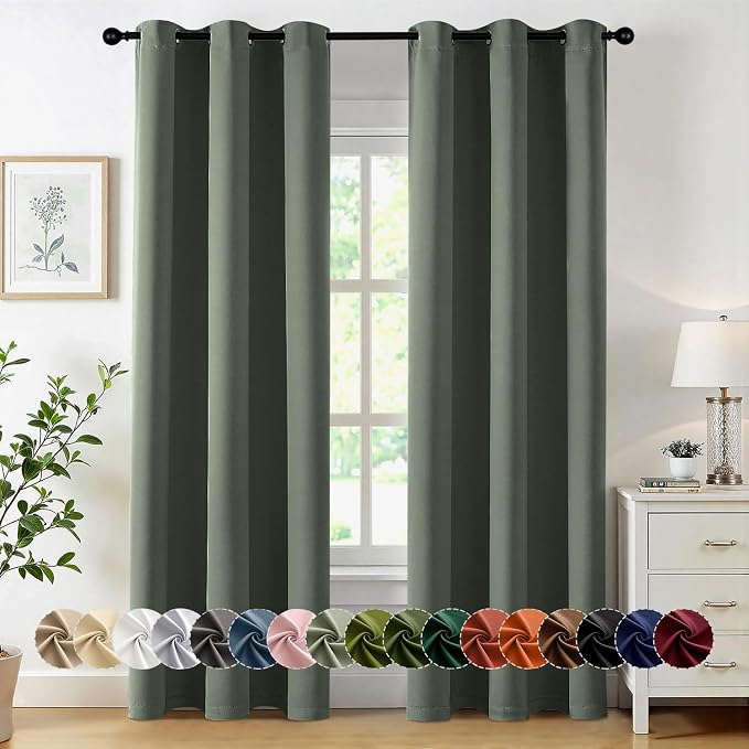 MIULEE Blackout Curtains for Bedroom 2 Panel 40 x 84 Inch Long Dark Mallard | Thermal Insulated, Living Room Darkening Grommet Drapes, Noise Reducing, Light Blocking Window Treatments