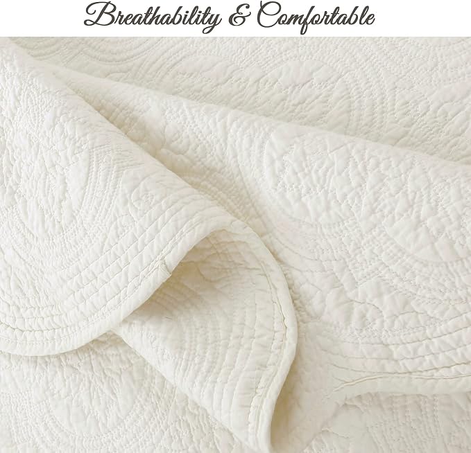 Cozy Line Home Fashions 100% Cotton Medallion Off White Matelasse Embossed Bedding Quilt Set, Reversible Lightweight Bedspread, Coverlet for All Season (Blantyre - Ivory, Queen - 3 piece)