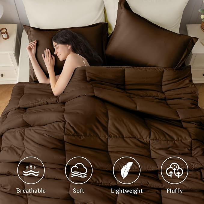 JOLLYVOGUE Oversized King Comforter Set, Ultra-Soft Bed in a Bag 7 Pieces, Oeko-TEX Certified Bedding Set with Down Alternative Comforter, Sheets, Pillowcases & Shams, Brown & Beige