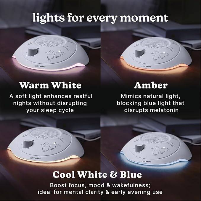 Homedics Sleep Better Portable Sound Machine, Night-Light, Soothing Sounds | White Noise, Auto Shutoff, Auto-Off Timer, Travel, 12 Soothing Sounds Including White Noise, Ultra-Portable Design, Rain