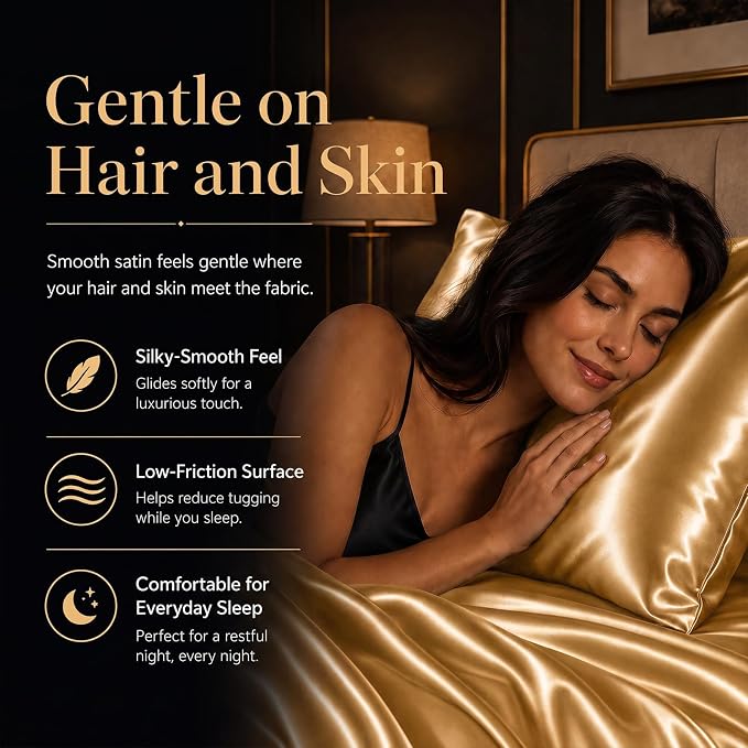 CozyLux Satin Sheets King, 4-Piece 14-Inch Deep Pocket Sheet Set | OEKO-TEX Certified Silky Soft Sheet Set for Hair & Skin, Luxurious Silky-Smooth Satin for Elegant Bedroom Decor, Gold