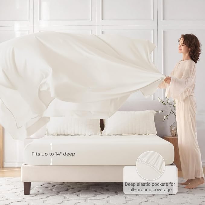 7 Pieces California King Comforter Set, Seersucker Bed in a Bag Cal King Size, All Season Luxury Bedding Set with Comforter, Flat Sheet, Fitted Sheet, Pillowcases & Shams, Ivory