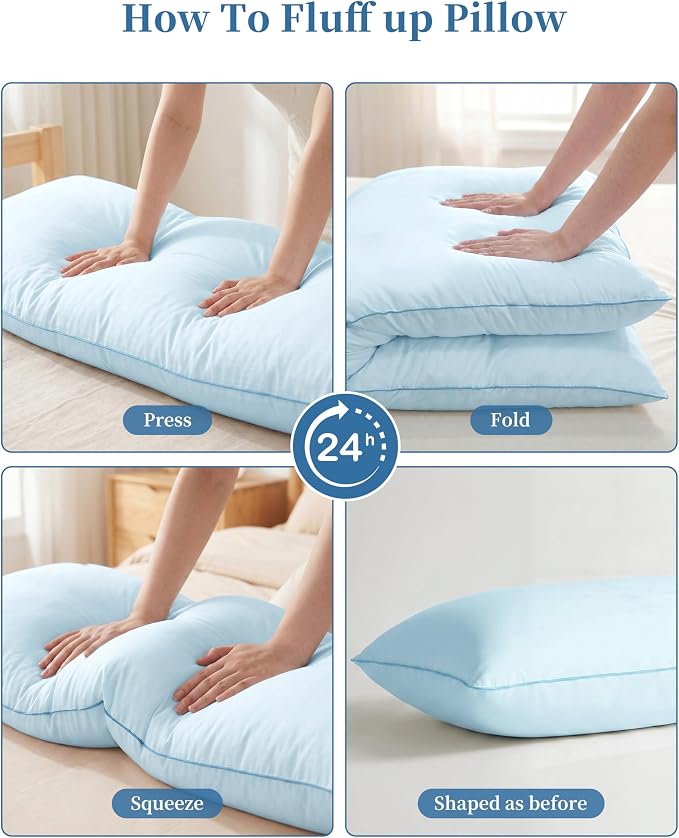 YZ HOME Full Body Pillow Insert -Large Long Bed Pillow for Side Sleeper | Full Body Pillow for Adults, Adjustable Height, Long Sleeping Breathable Bed Pillow-(Blue, 20x54'')