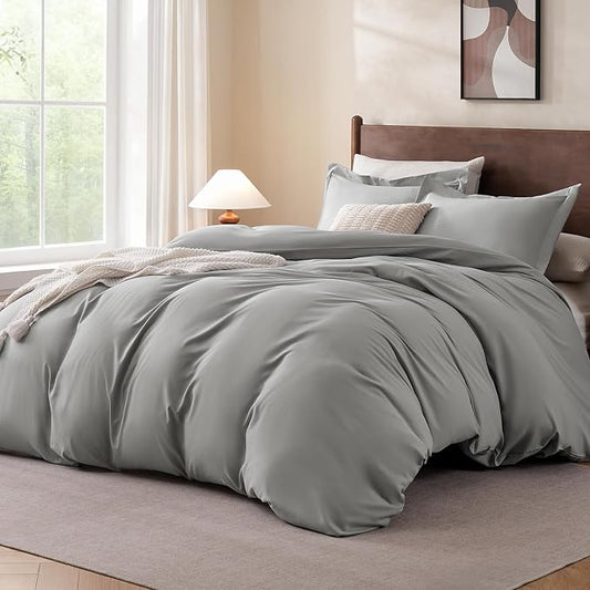 FreshCulture Twin Duvet Cover - 2 Pieces Microfiber Duvet Cover Set with Zipper Closure - Lightweight & Easy Care - 1 Comforter Cover & 1 Pillow Sham - Comforter Not Included (Light Grey)