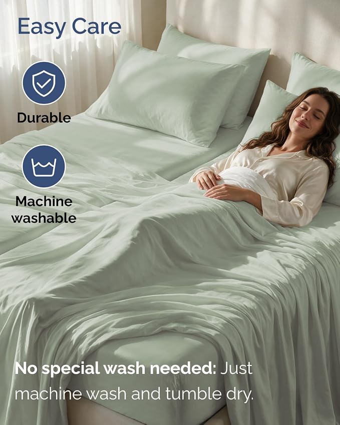 Split King 7 Piece Bed Sheet Set - Comfy, Breathable & Cooling - Eucalyptus | Ultra-Soft Hotel Luxury Bedding Set w/ 8-16 Inch Deep Pockets, 1 Flat & 2 Fitted Sheet & 4 Pillowcases, Wrinkle & Fade Free