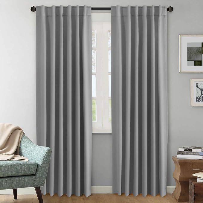 H.VERSAILTEX Blackout Curtains Thermal Insulated Window Treatment Panels Room Darkening Blackout Drapes for Living Room Back Tab/Rod Pocket Bedroom Draperies, 52 x 96 Inch, Grey, 2 Panels