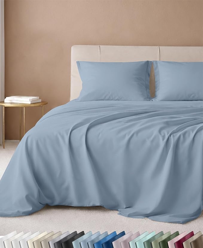 California Design Den Luxury 600 Thread Count Queen Bed Sheet Set, Blue | 100% Cotton Sateen Backed by Good Housekeeping Seal, Soft & Smooth, 16" Deep Pocket, All-Around Elastic, Durable, Easy Care