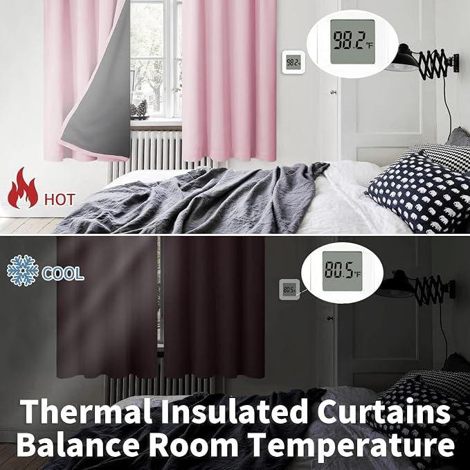 BGment Pink Blackout Curtains for Girls Room 54 Inch Length 2 Panels | Kids Curtains for Baby Nursery Bedroom, Thermal Insulated Soundproof, Full Room Darkening Toddler Room, 52 x 54 Inch