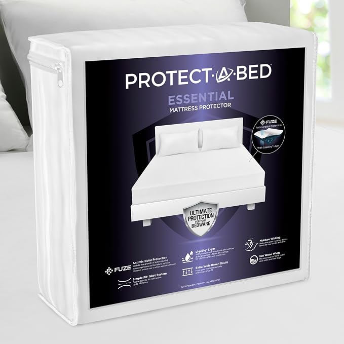 Protect-A-Bed Essential Waterproof Mattress Protector, Full | Waterproof mattress protector with breathable quiet fabric protects against spills and dust mites for 11-18 inch mattresses