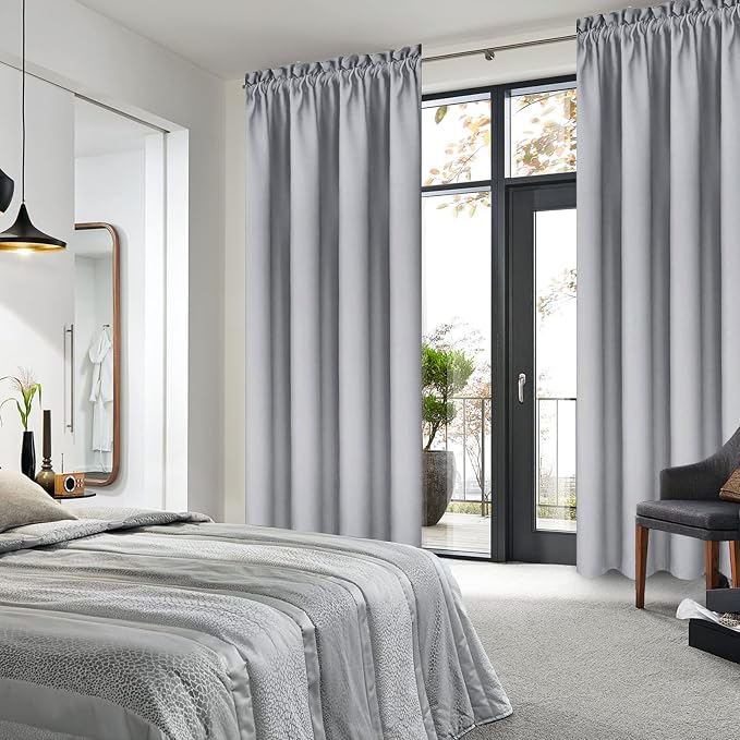 DWCN Blackout Curtains for Bedroom Living Room 42 x 84 Inch Long 2 Panels | Room Darkening, Thermal Insulated, Light Blocking, Rod Pocket Drapes, Noise Reducing Window Treatments, Silver Grey