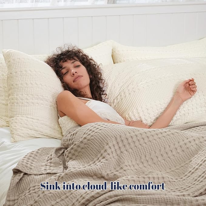 PHF 100% Cotton Waffle Body Pillowcase with Zipper, 1 Pack 20" x 54" Soft Skin-Friendly Pillow Sham, No Filling, Aesthetic Woven and Breathable Waffle Weave Body Pillow Cover for Bed, Ivory
