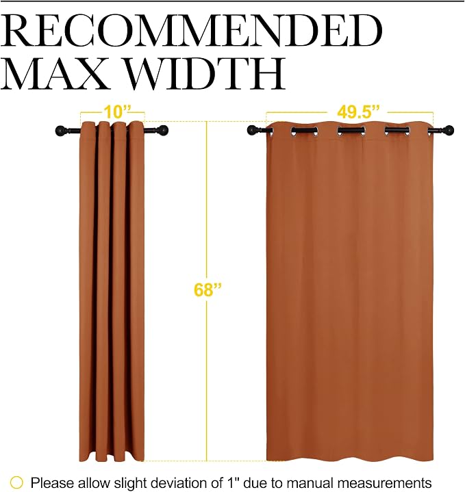 NICETOWN Blackout Curtain Panels, 1 Pair, 55 x 68-inch, Burnt Orange | Nursery Essential Thermal Insulated Solid Grommet Top Blackout Drapes for Girls Room