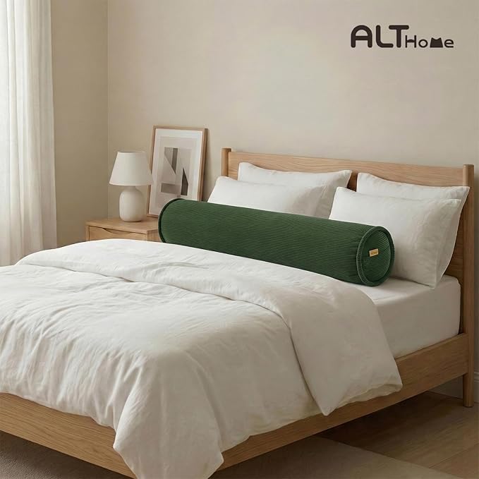 Long Pillow for Bed – Corduroy Round Bolster Pillow for Adults, Decorative Body Pillow for Sleeping or Sofa Support,59 x 7.87 Inches,Avocado Green