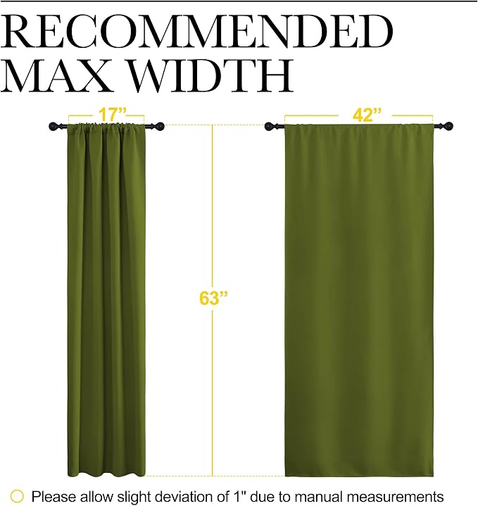 NICETOWN Window Curtains Blackout Drapes for Christmas Decoration, Thermal Insulated Solid Rod Pocket Blackout Curtains/Draperies for Living Room (One Pair,42 by 63-Inch,Olive Green)