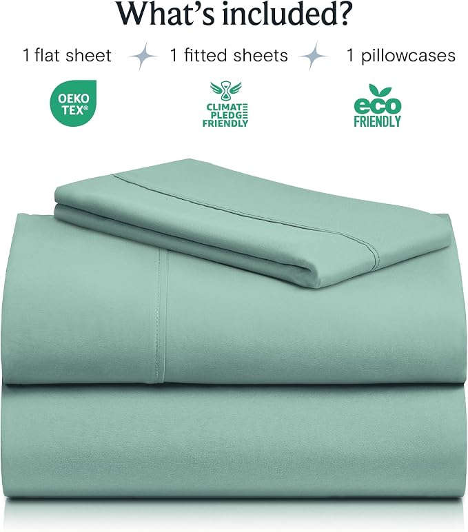 LuxClub 3 PC Twin Sheet Set, Deep Pockets Wrinkle Free Cooling Bed Sheets Hotel Bedding for Women, Men, Kids & Teens, Includes 1 Fitted Sheet, 1 Flat Sheet and 1 Pillowcase-Silky Soft Light Teal | LUXCLUB Cooling Twin Size Fitted Sheet & Pillowcase Set...