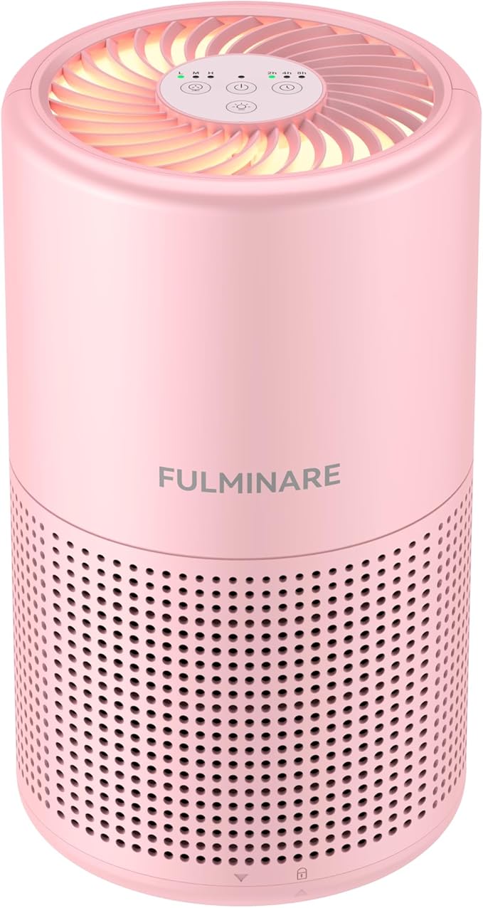 Air Purifiers for Bedroom, FULMINARE H13 True HEPA Filter (Pink) | Remove Pet Hair, Smoke, Odors，Quiet Air Cleaner With Night Light, Portable Small Air Purifier for Home, Office, Living Room