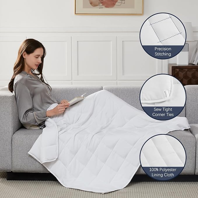 CuteKing Weighted Blanket for Adults: Weighted Blanket with Premium Glass Beads - Breathable Heavy Blanket for Comfort Sleep - Thick Blanket for Adult All Season (15lbs, 60"x80", White)