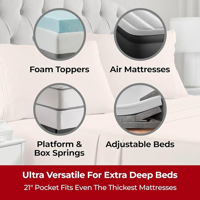 Mellanni Iconic 4-Piece, Ultra Soft Sheet Set (Queen, Beige) | 10M+ Sleepers. Lab-tested: Sleeps Cool, Stays Bright, Strong, Smooth. Good Housekeeping Best Bedding, 7 yrs running.