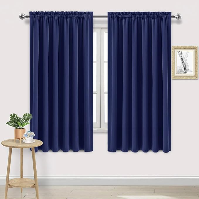 DWCN Wide Blackout Curtains for Bedroom Living Room 70 x 63 Inch Long Navy | 2 Panels Set, Room Darkening, Thermal Insulated, Light Blocking, Rod Pocket Drapes, Noise Reducing Window Treatments