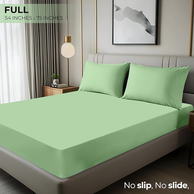 Full Fitted Sheet, Ultra Soft Fits Up to 16 Inch Deep Pocket, Sage | Hotel Comfort, Cooling & Breathable Cotton like Polyester, Easy Fit, Wrinkle & Fade Resistant, Snug Fit, Easy Care, Oeko-Tex