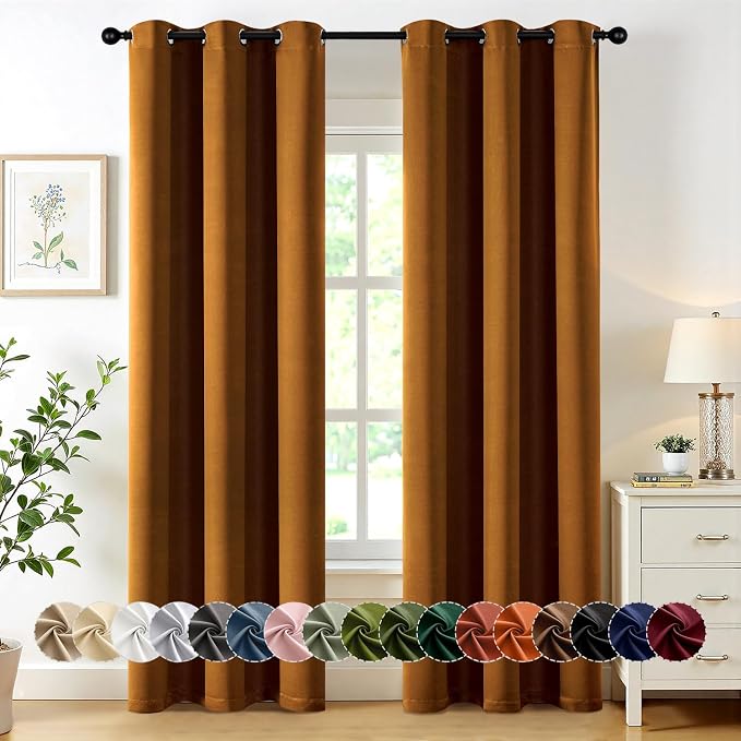 MIULEE Blackout Curtains for Bedroom 2 Panels 40 x 72 Inch Long Gold Brown | Thermal Insulated, Living Room Darkening Grommet Drapes, Noise Reducing, Light Blocking Window Treatments