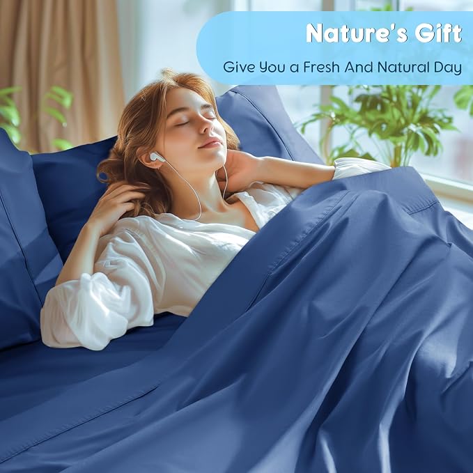 SONORO KATE 1000 Series 100% Egyptian Cotton Queen Sheet Set,4 Pieces | Soft,Breathable Long Staple,Sateen Weave,Luxury 5-Star Hotel Bed Sheets,16" Deep Pocket,Navy Blue