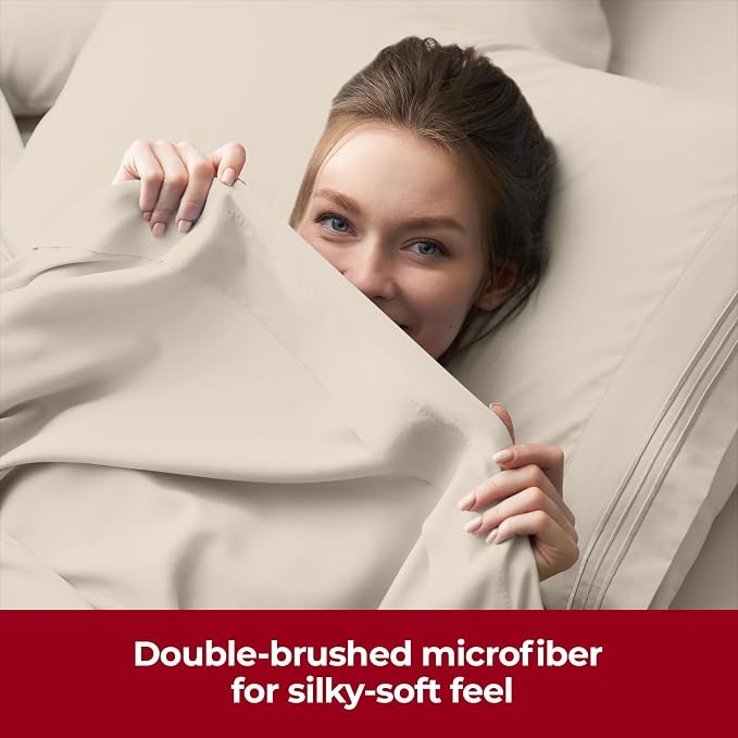 Mellanni Iconic 3-Piece, Ultra Soft Sheet Set (Twin XL, Beige) | 10M+ Sleepers. Lab-tested: Sleeps Cool, Stays Bright, Strong, Smooth. Good Housekeeping Best Bedding, 7 yrs running.