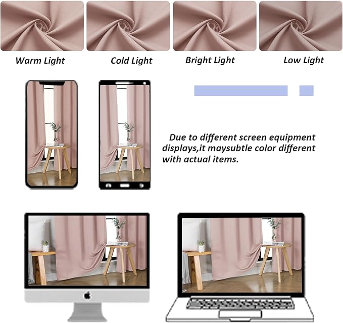 Simplebrand Ava Blush Short 24 Inches Blackout Curtain 2 Panels Set, Half Window Rod Pocket Privacy Curtain Tiers for Kitchen, Curtains Blackout for Bathroom Shades, W30 x L24 Inch, Blush