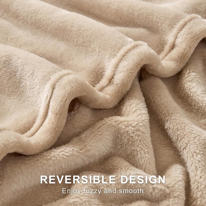 Hansleep Throw XL Light Camel Fleece Blanket, Soft Flannel Bed Blanket | Fuzzy Cozy Blanket 50x70 Inches, Multi-use for Bed, Sofa, Couch, Travel, Camping, All Season Warm Lightweight Cover
