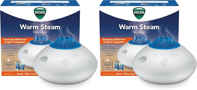 Vicks Warm Steam Vaporizer & Humidifier 1.5 Gallon Tank for Small and Medium Rooms, Night Light, Works with VapoPads and VapoSteam (Pack of 2)
