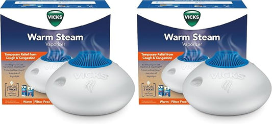 Vicks Warm Steam Vaporizer & Humidifier 1.5 Gallon Tank for Small and Medium Rooms, Night Light, Works with VapoPads and VapoSteam (Pack of 2)