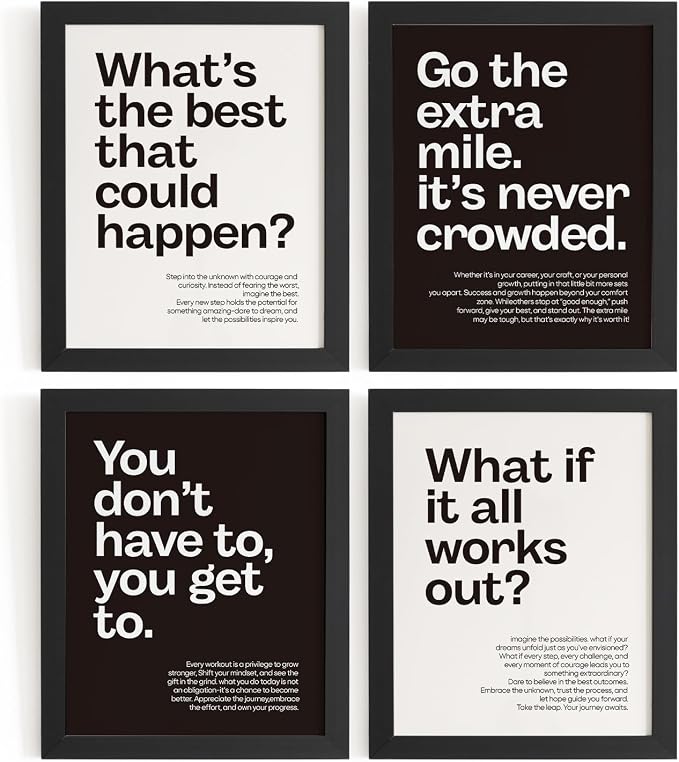 DSHFG Motivational Office Wall Art Decor Prints Set of 4, Black Motivational Wall Decor Retro Posters Prints for Office Home Decor, 8x10 Unframed