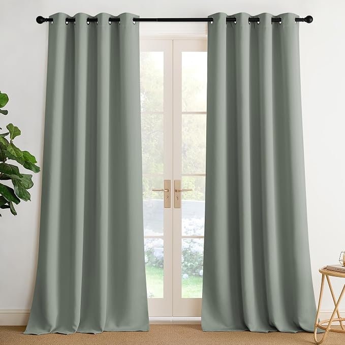 NICETOWN Sage Green Sound Blocking Drapes Grommet Thermal Insulated Shades | For Living Room, For Office, For Closet, Machine Washable, 2 Panels, W52 x L95