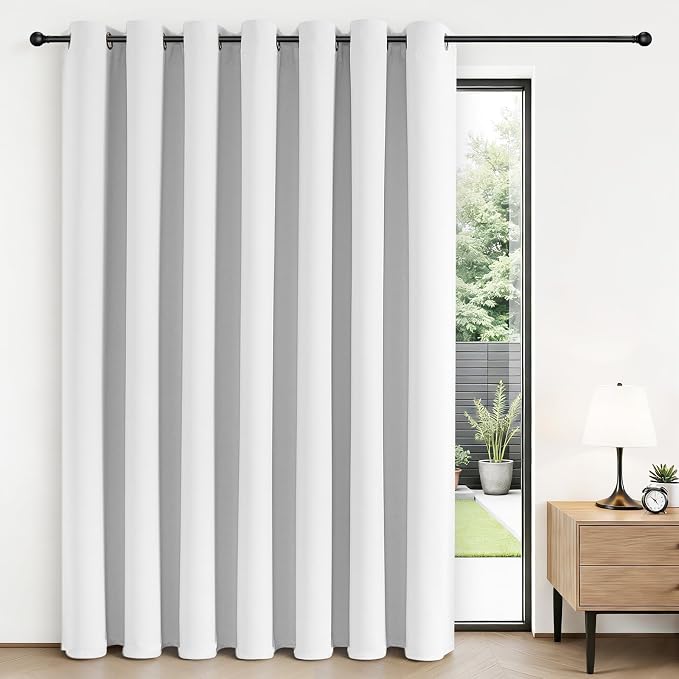 Joydeco Blackout Patio Sliding Door Curtains, Privacy Room Divider Curtains | Extra Wide Thermal Blackout Curtains for Bedroom Living Room, Curtain for Patio Door (Pure White, 80Wx108L, 1 Panel)