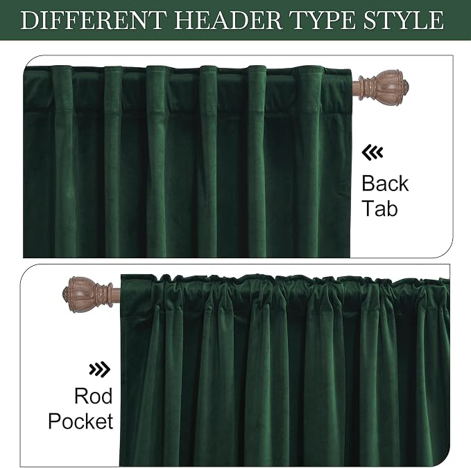 RYB HOME Hunter Green Velvet Blackout Curtains 84 inches for Bedroom | Thermal Insulated, Privacy UV Blocking, Noise Reducing, Energy Saving, Luxury Window Decor for Kids Room, W52 x L84, 2 Panels