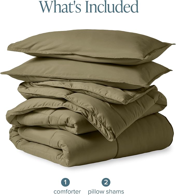 Bare Home Comforter Set - 1800 Ultra Soft (King/Cal King, Olive) | All-Season, Breathable, Hypoallergenic, Premium 1800, Warm, Cozy