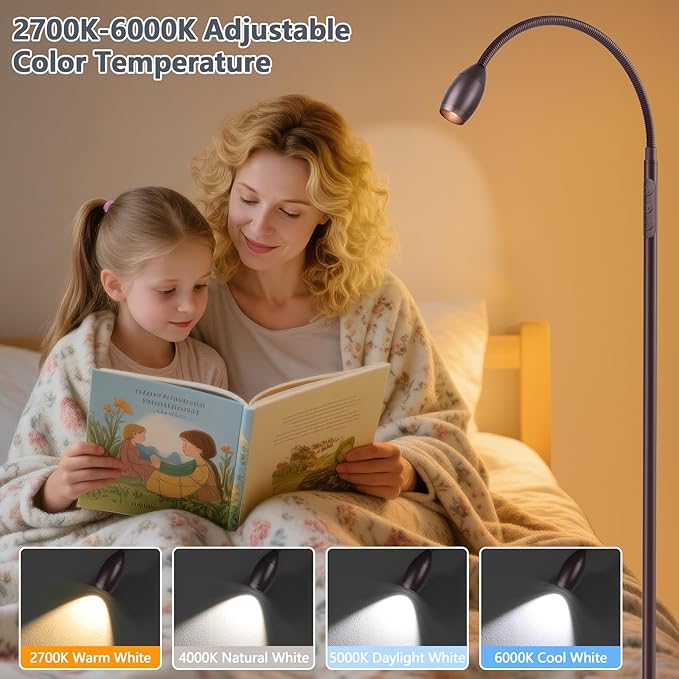 Reading Floor Lamp, 72" LED Dimmable Lamp with Gooseneck,Zoomable Spotlight | Adjustable Color Beam Standing Lamp, Touch & Remote Control, Task Craft, Sewing, Bedroom Living Room,Office,Oil-Rubbed Bronze